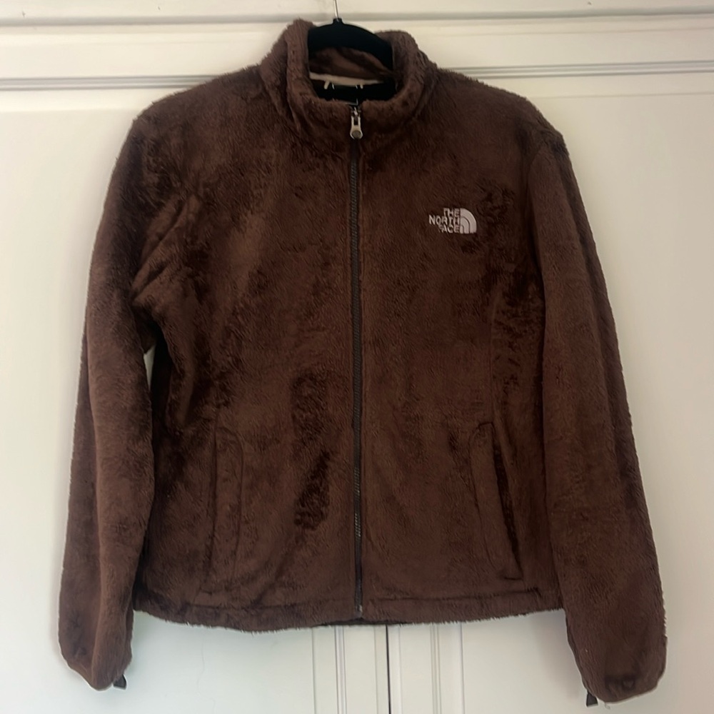 Brown Full Zip Fuzzy Fleece North Face Jacket used and size M